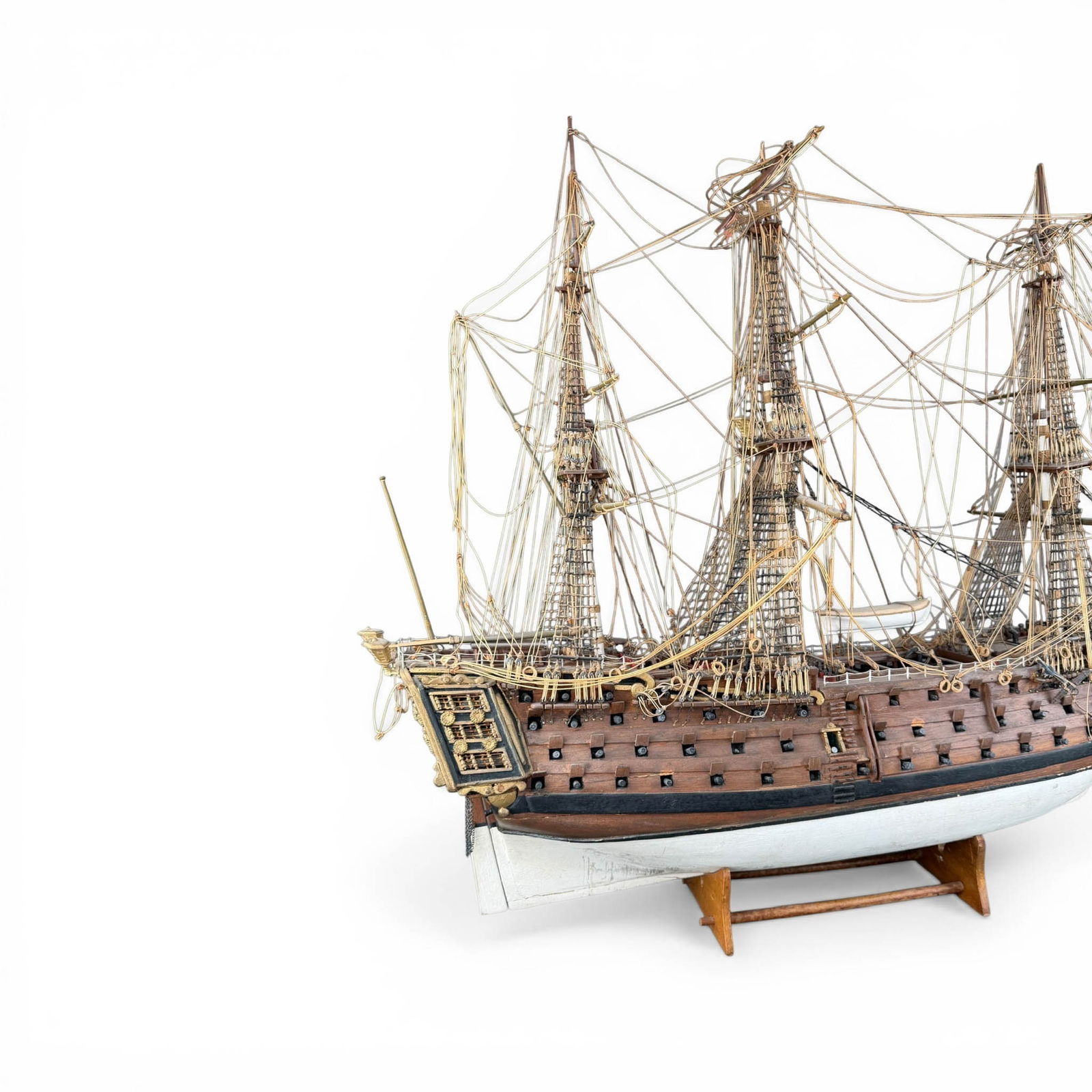 18th C British Naval Warship Wooden Model - 19