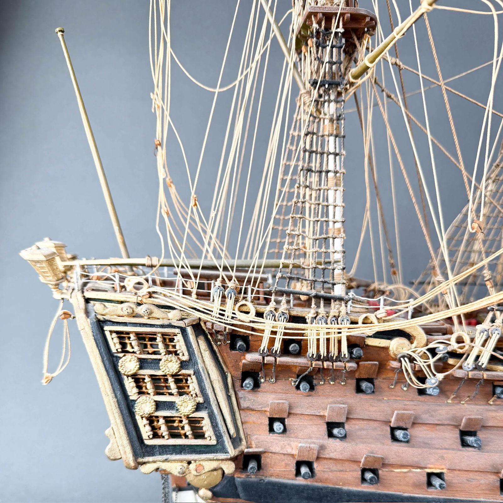 18th C British Naval Warship Wooden Model - 20