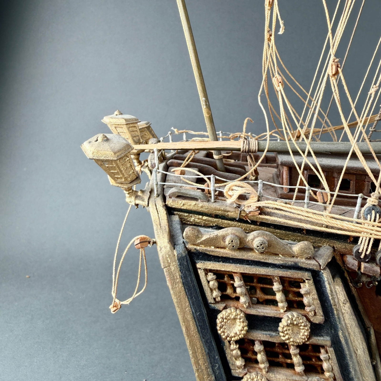 18th C British Naval Warship Wooden Model - 3