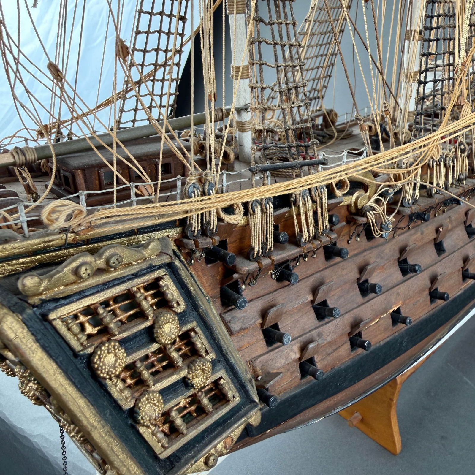 18th C British Naval Warship Wooden Model - 7