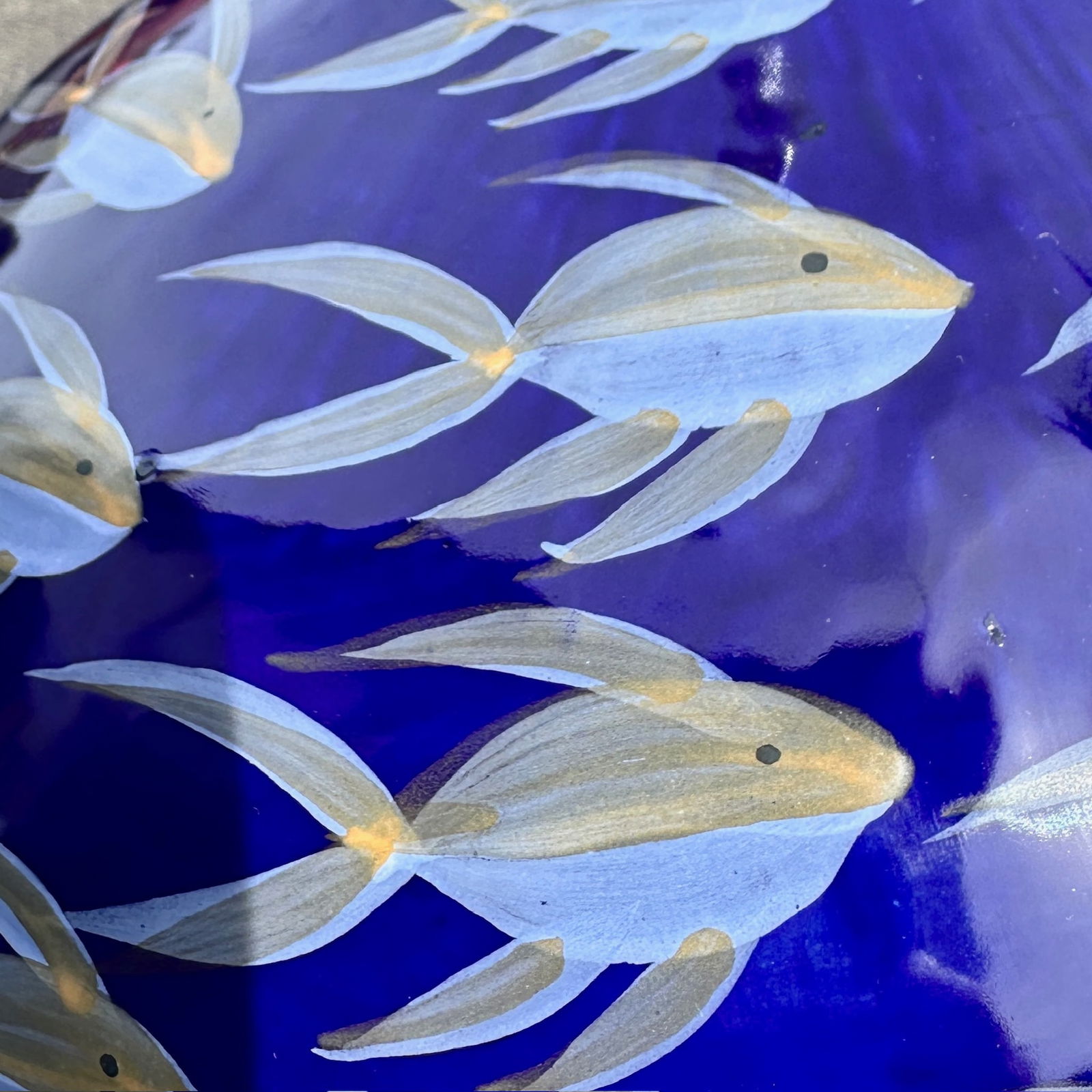 Pair, Vintage Blue Ceramic Sphere Fish Table Lamps - 2