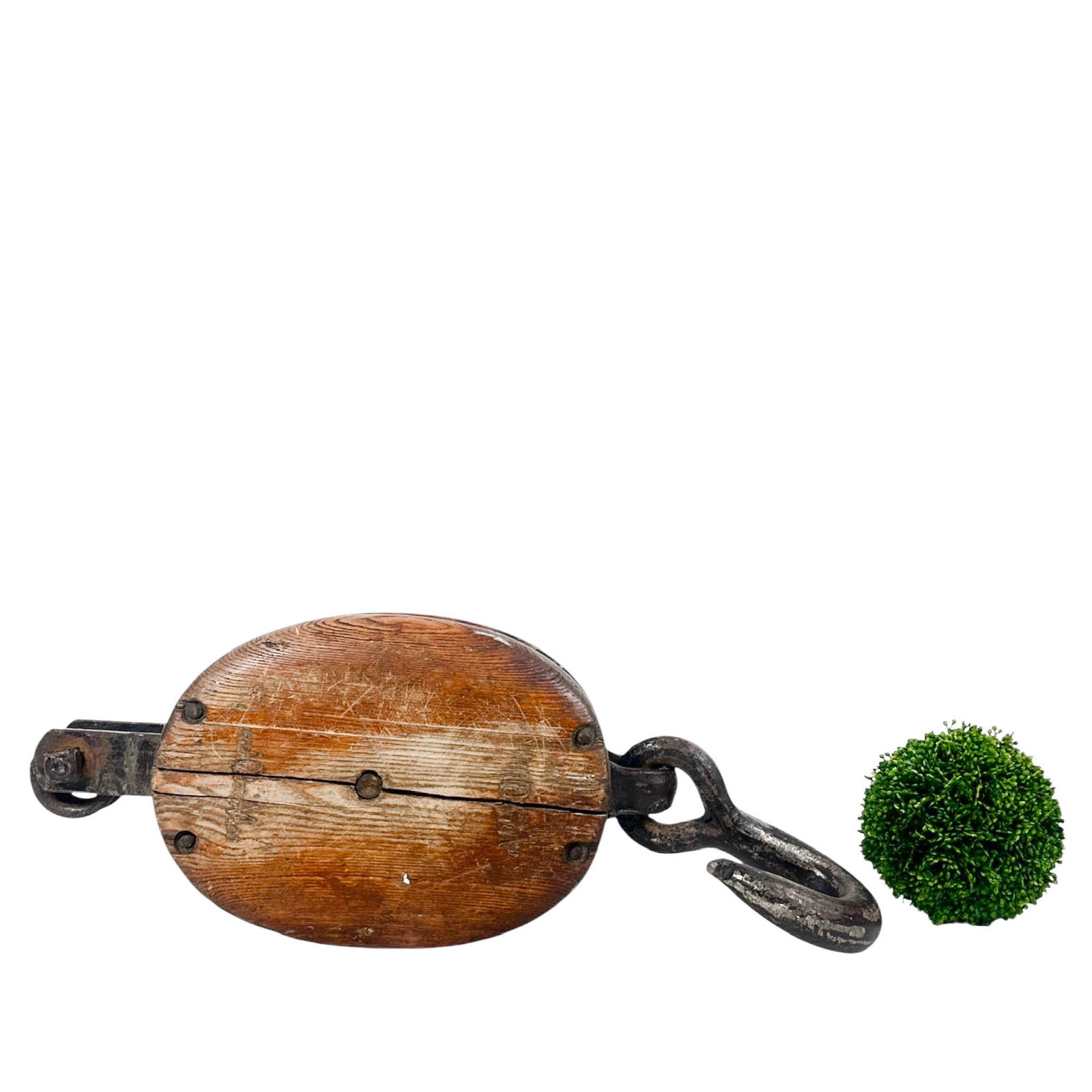 XL Antique Nautical Wood Block and Tackle Pulley - 3