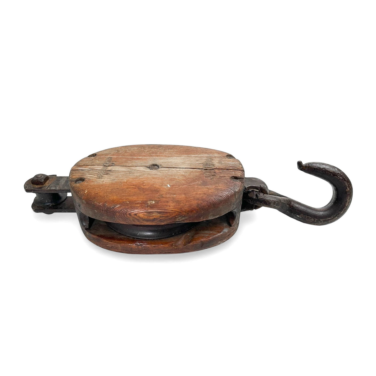 XL Antique Nautical Wood Block and Tackle Pulley - 4