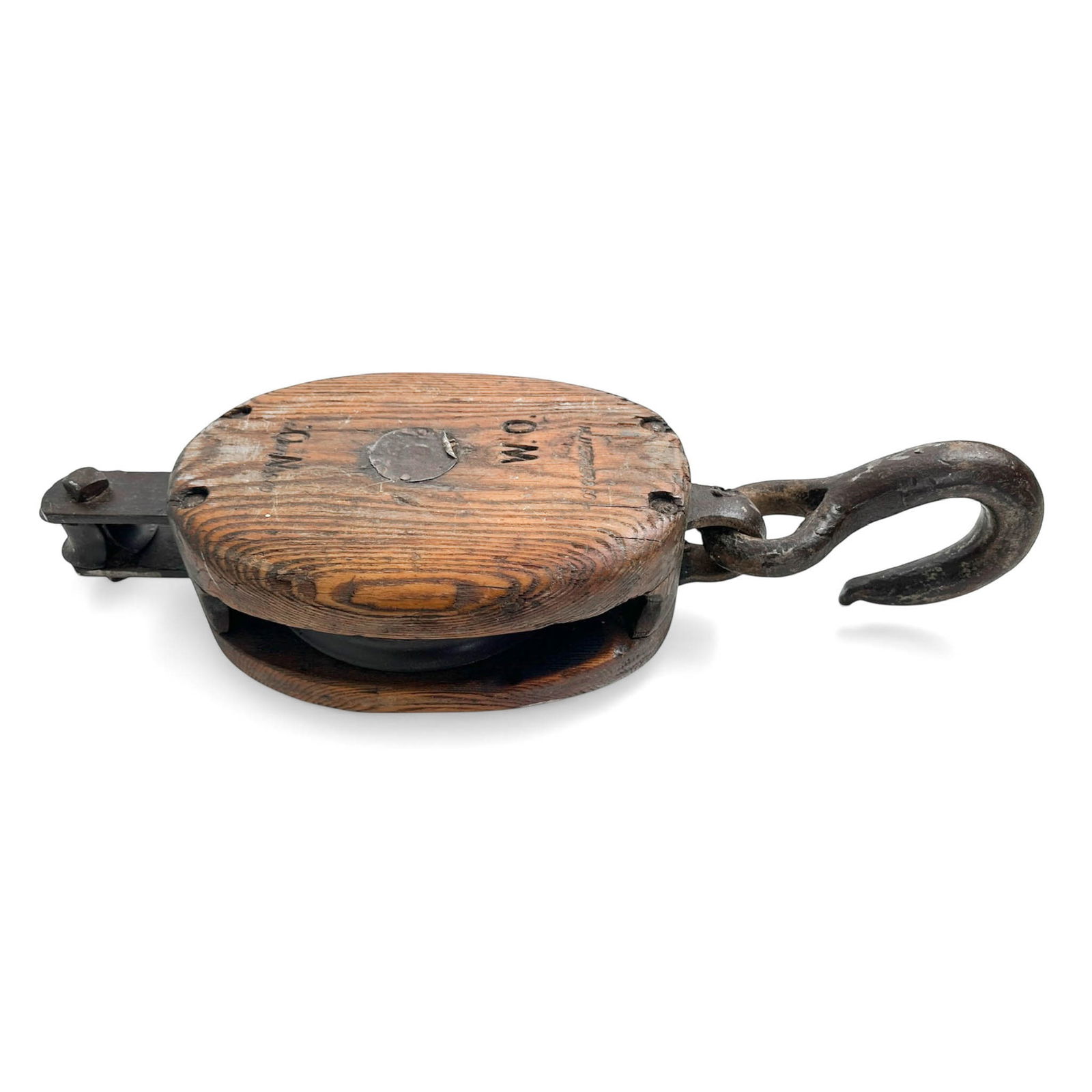 XL Antique Nautical Wood Block and Tackle Pulley - 6