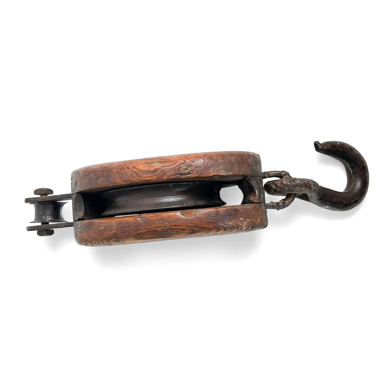 XL Antique Nautical Wood Block and Tackle Pulley - 9