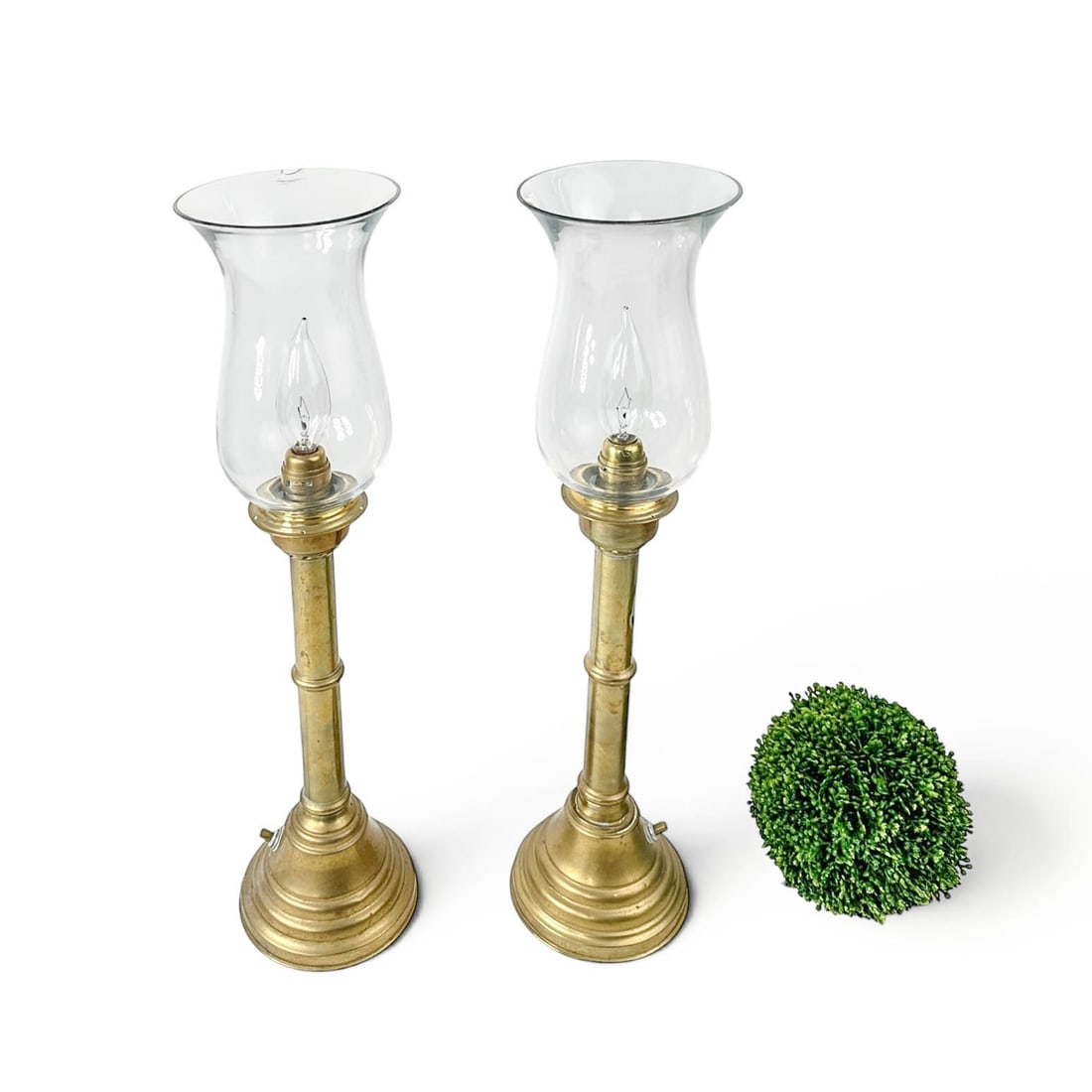 Pair Electrified Brass Hurricane Oil Lamps - 7
