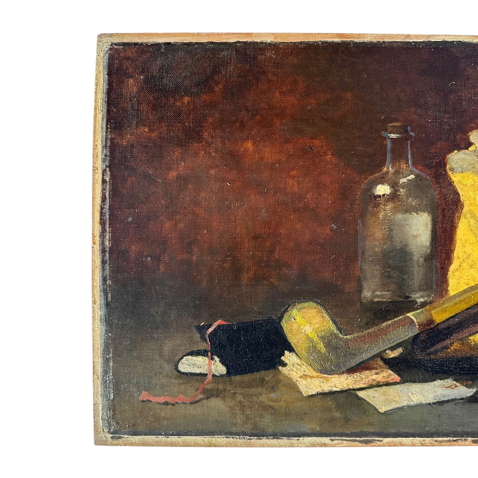 Unsigned, Still Life with Pipe, Case and Tobacco, Oil on Canvas on Wood - 3
