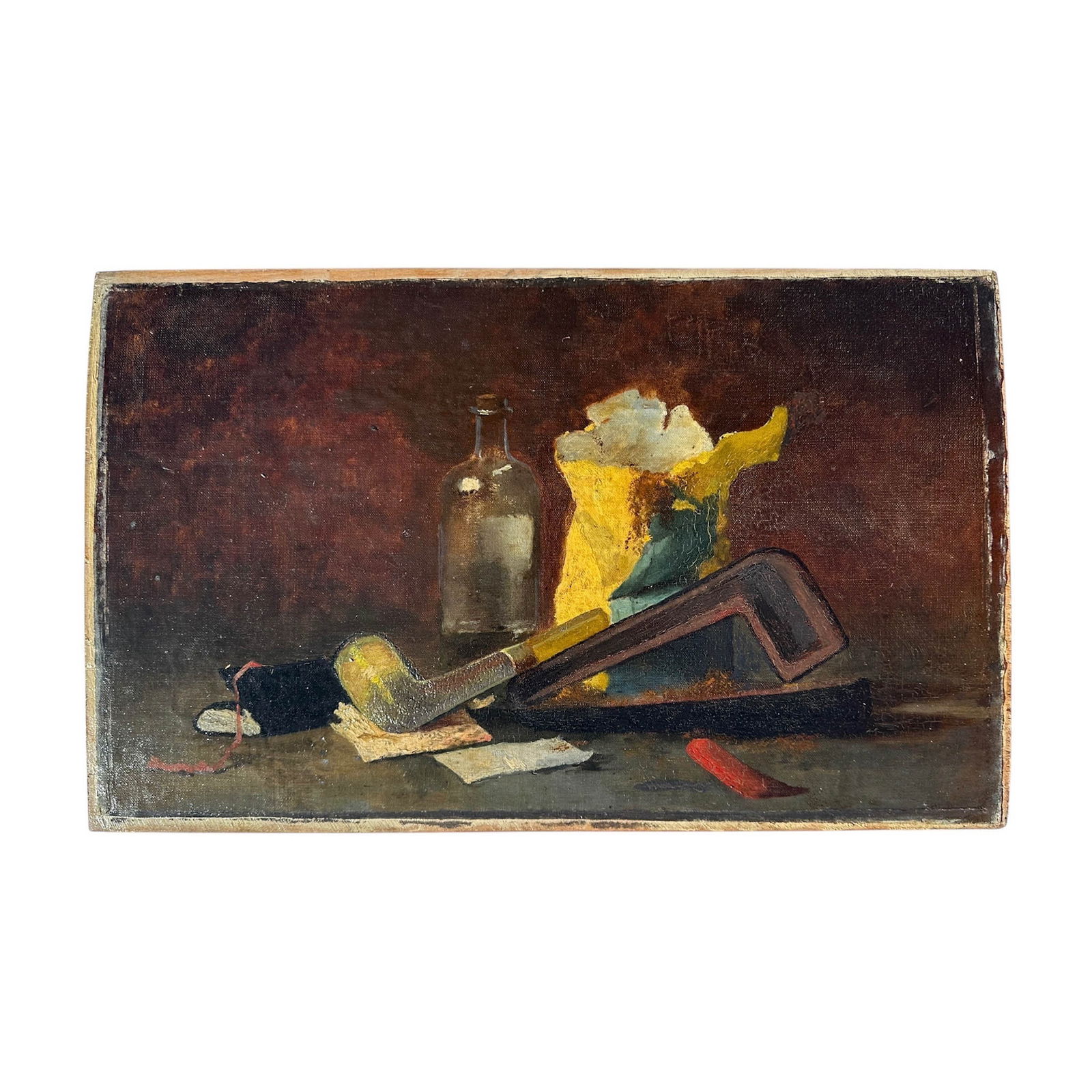 Unsigned, Still Life with Pipe, Case and Tobacco, Oil on Canvas on Wood - 5