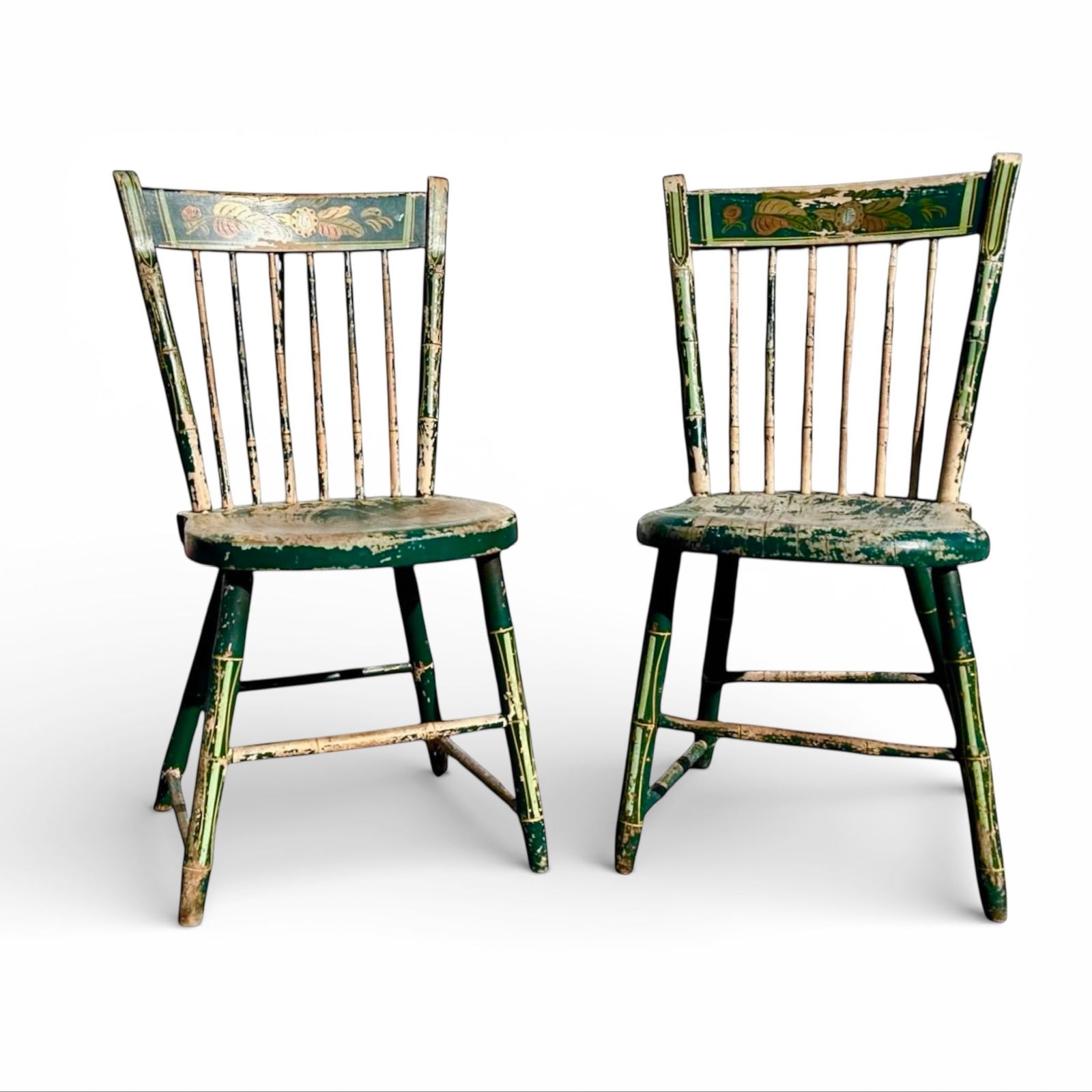 Pair, Primitive Hitchcock Chairs in Original Green Paint (1 of 12)