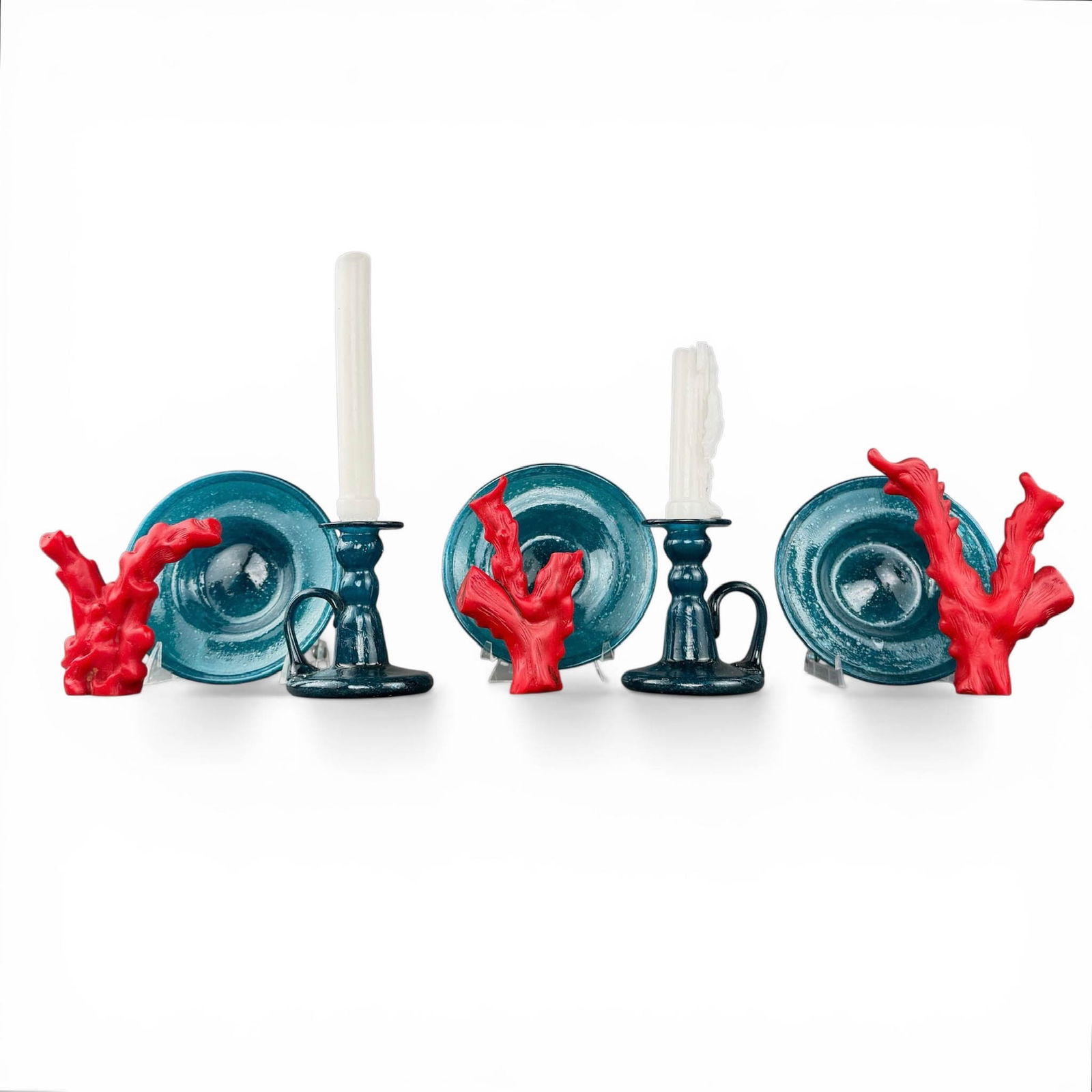 Pair, Venetian Glass Candlesticks with three small dishes (1 of 20)