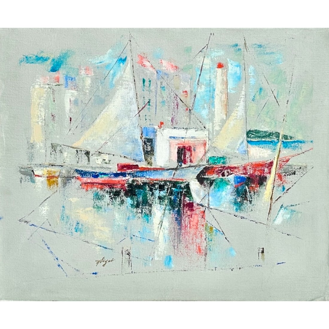 Paul Flegel, Sailing Boats, Oil on Canvas: Paul Flegel, Russian B. 1904-1979, Original Oil on Canvas cubist style painting of sailboats in the water. Canvas Measures 24" W x 20" H 28 3/4 'x 26" H Please refer to the following address for the p