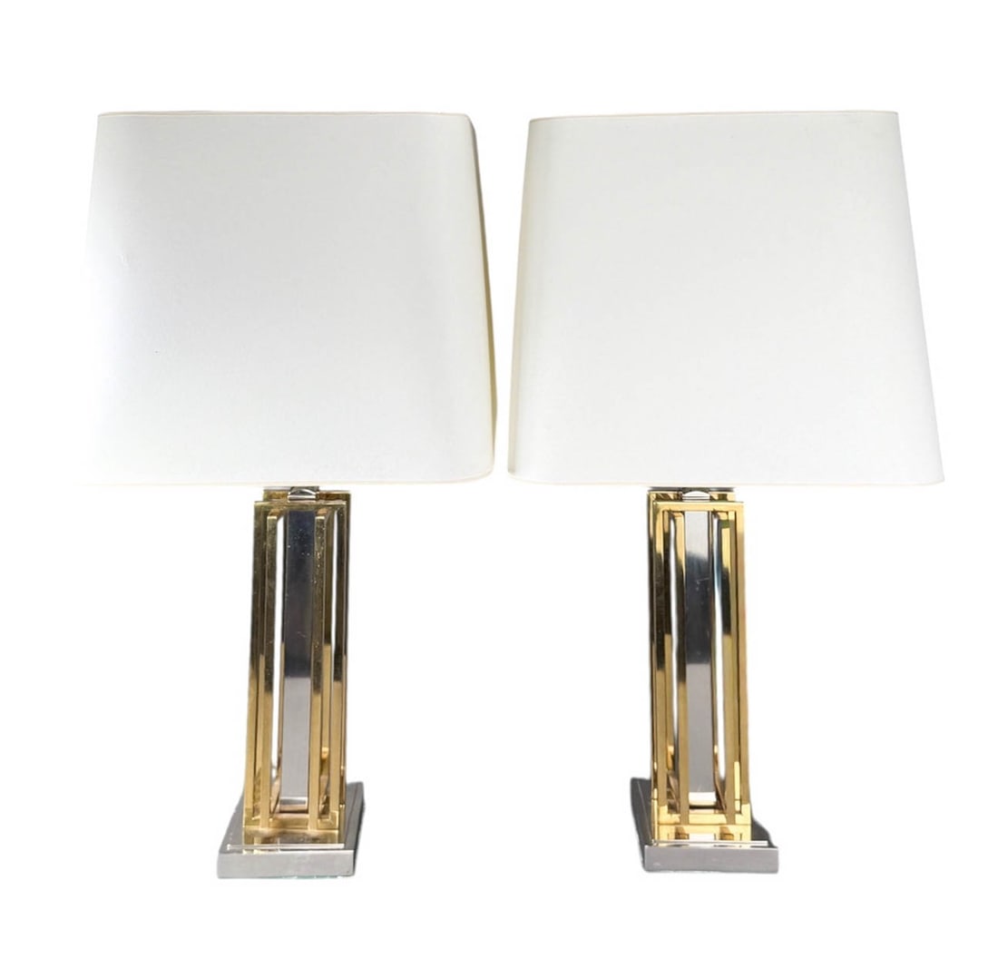Pair, Willy Daro c. 1970's Chrome and Brass Table Lamps (1 of 7)