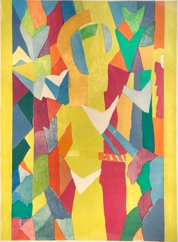 Jean-Louis Faure, Modern Abstract Signed Lithographic Print: Jean Louis Faure, French Modernist Movement B. 1931-2022. Limited Edition Print numbered 2/6. SaintFrançois Etreuve d'essai Assise Siluce el numea tre Signed and Framed. Measures 22 x 27 1/4" H Insid