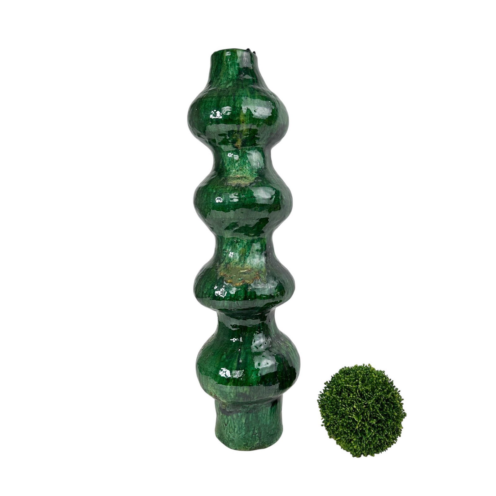 3' Moroccan Ceramic Sculptural Vase in Green Glaze: Moroccan import, ceramic or stoneware vase in viridian green glaze.