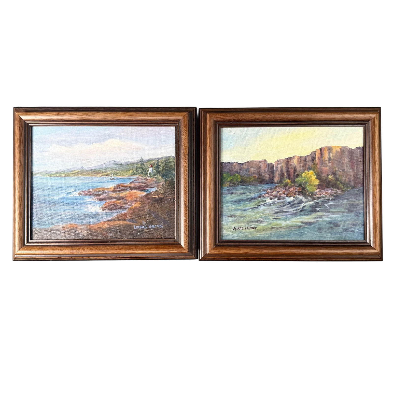 (2) Lauren Laborde Oil on Canvas Seascape Paintings: Two Framed oil on canvas landscape paintings by American artist, Lauren Laborde. Each Frame Measures 12 1/2" W x 10 1/2" H