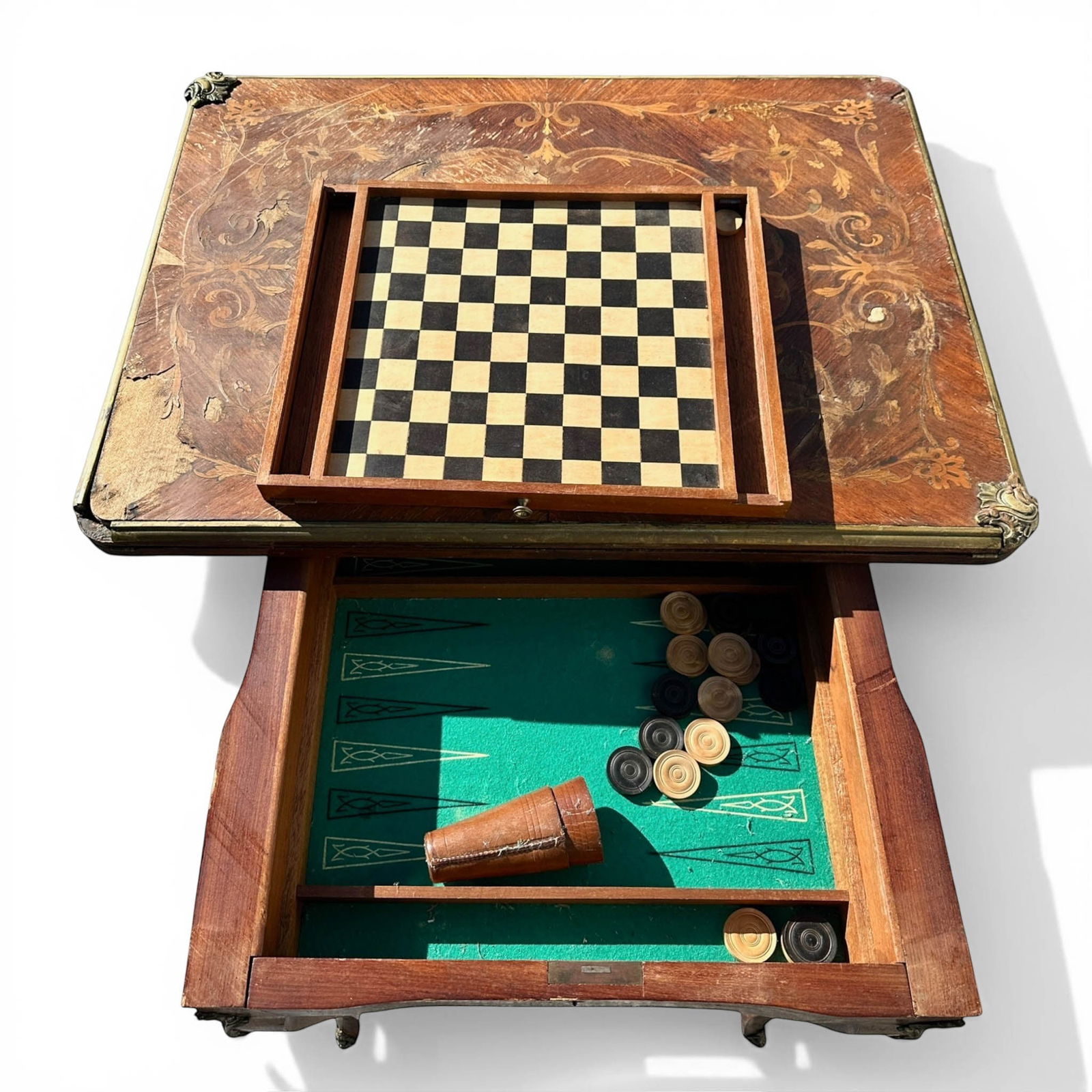 Antique French Fruit Wood Inlay and Ormilou Games Table (1 of 19)