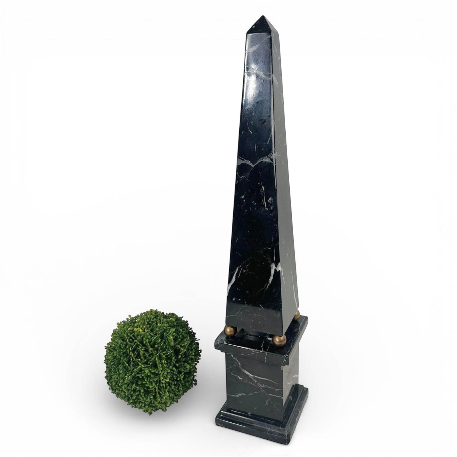 Antique Black Marble and Bronze Obelisk: Measures 4 1/4" x 41/4" x 20" H Please refer to the following address for the pick-up location: 2 Quogue Plaza Trail, Quogue, NY 12010