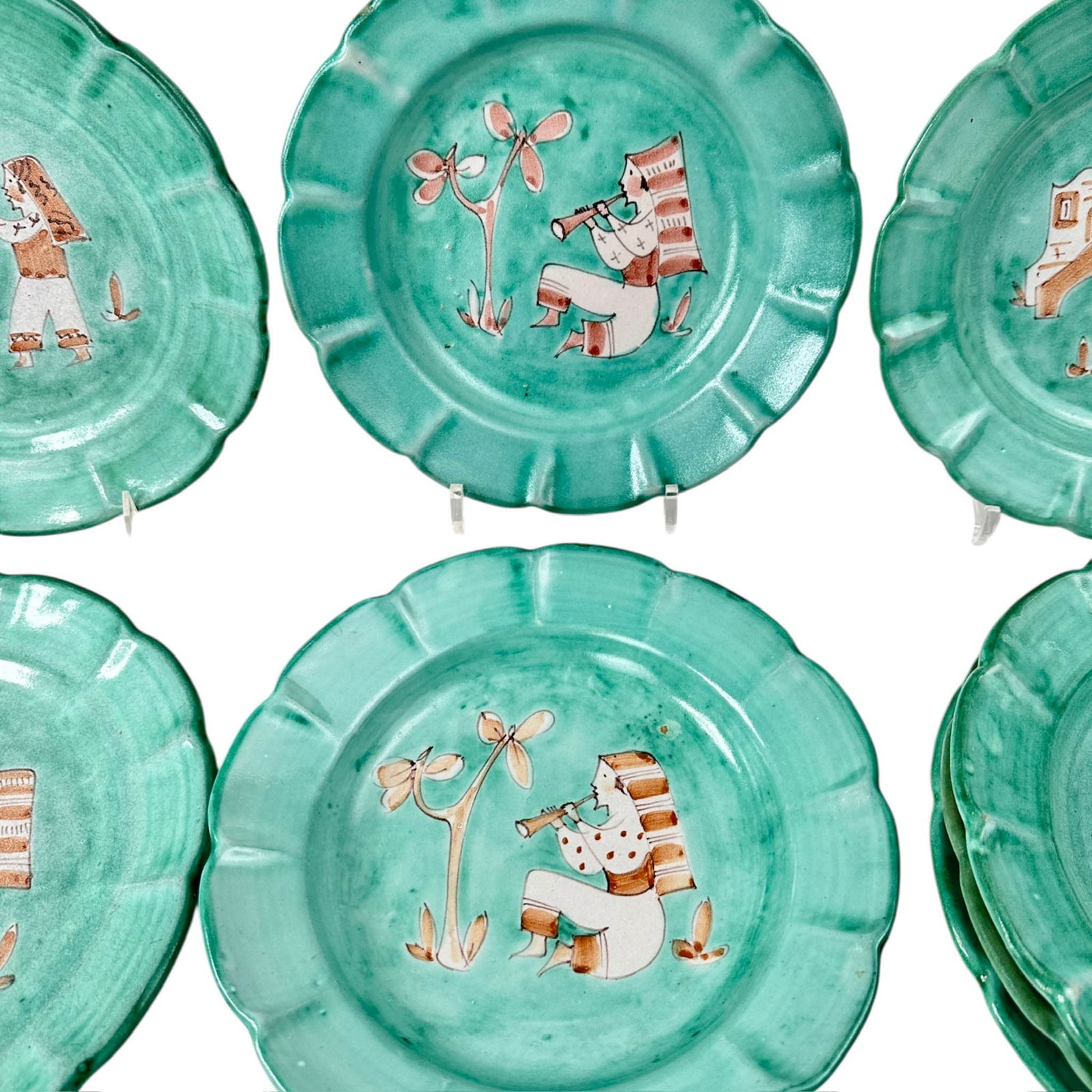(8) Mid Century Solimene Vietri Green Ceramic Tableware (1 of 8)