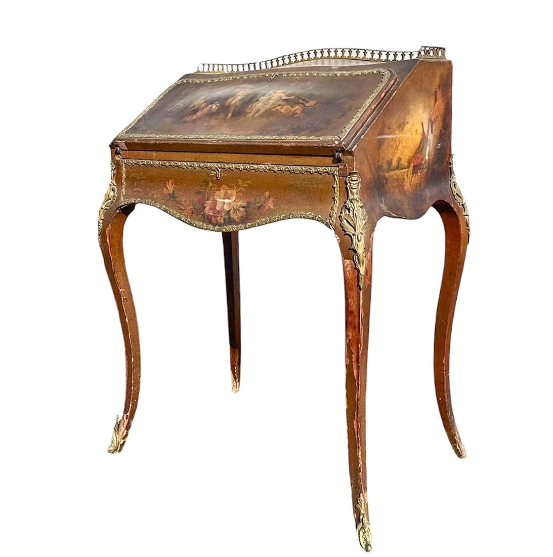Antique Louis XV Style Ormolu and Painted Slant Front Desk (1 of 13)