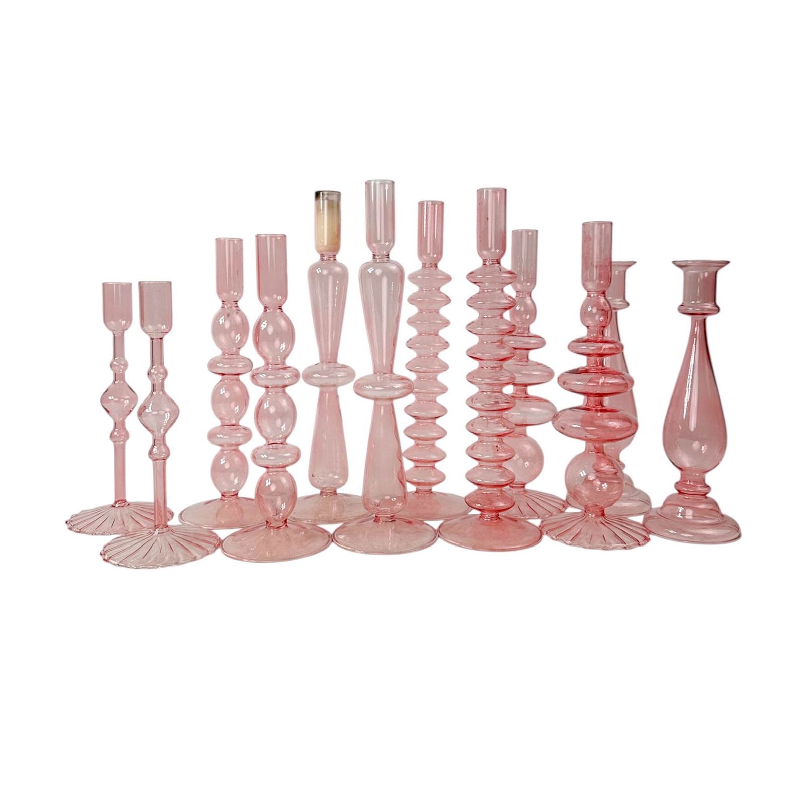(12) Hand Blown Pink Glass Candlestics (1 of 9)
