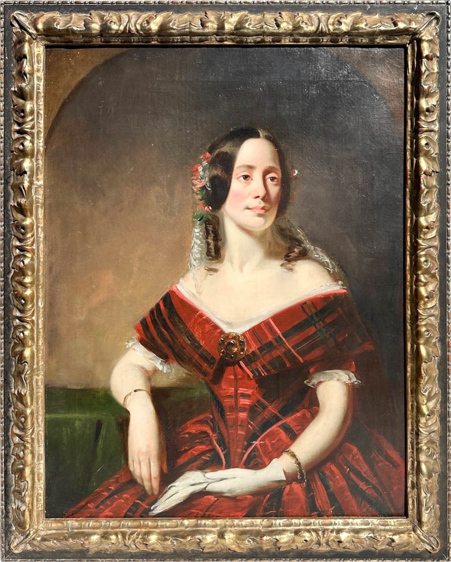 Unknown, 19th c. Portrait of A Lady in Red Plaid Gown (1 of 9)