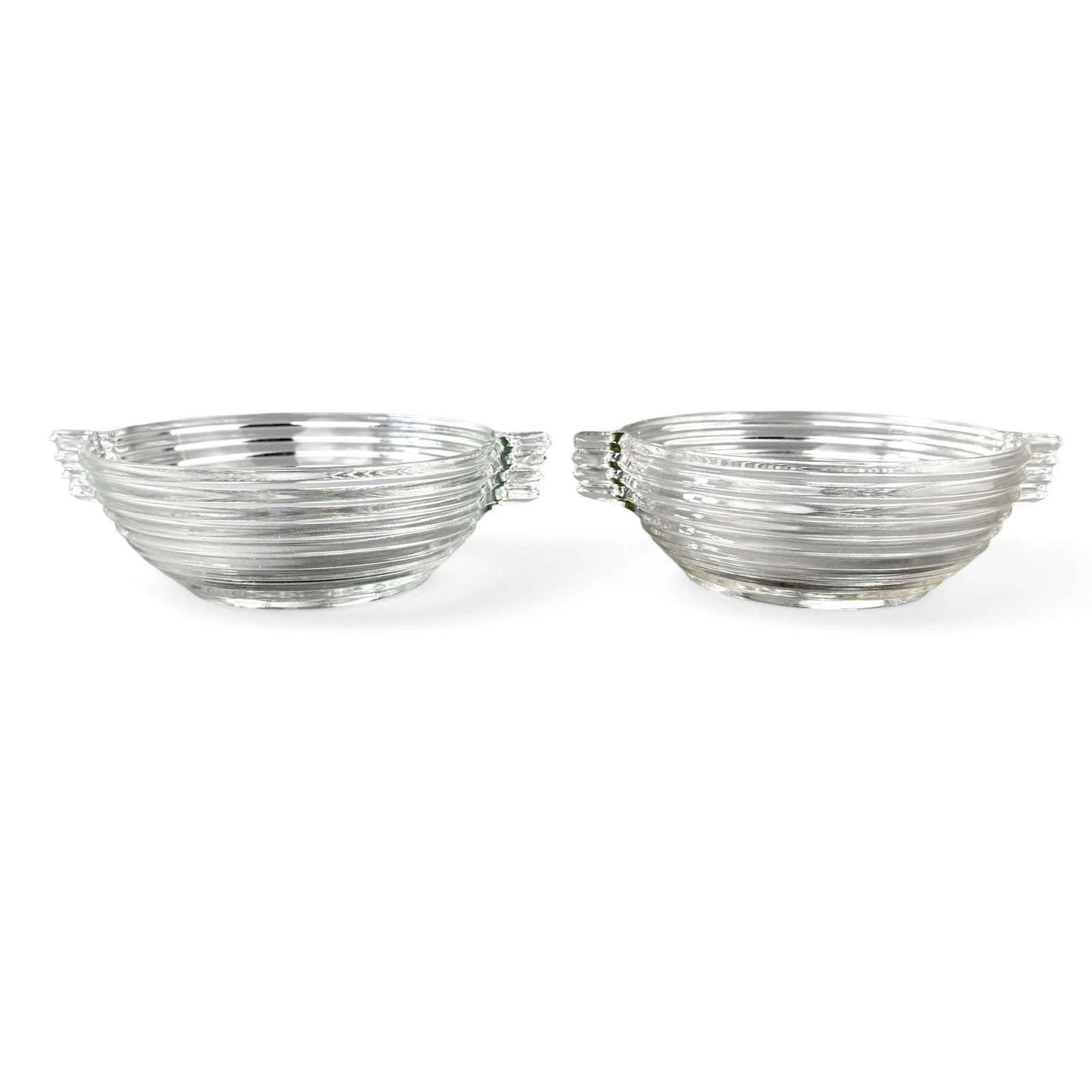 Anchor Hocking Manhattan Deco Glassware Serving Bowls, 2 pcs: Each Bowl Measures 7 3/8" x 9 1/8" x 3" H Please refer to the following address for the pick-up location: 2 Quogue Plaza Trail, Quogue, NY 12132