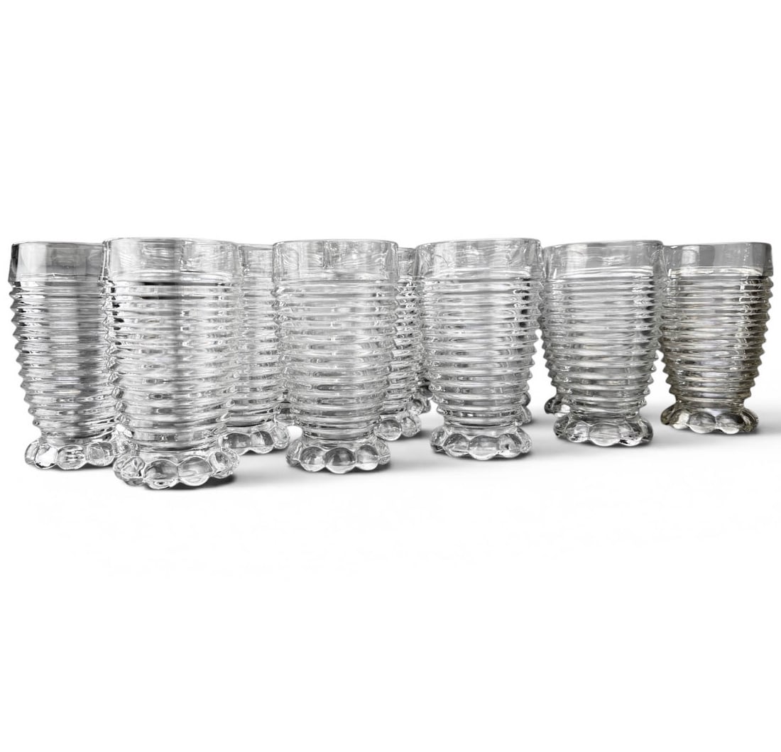 Anchor Hocking Manhattan Deco Footed Tumbler Glasses 23 pcs: Glasses measure 3 1/8" W x 5 1/2" H Please refer to the following address for the pick-up location: 2 Quogue Plaza Trail, Quogue, NY 12135