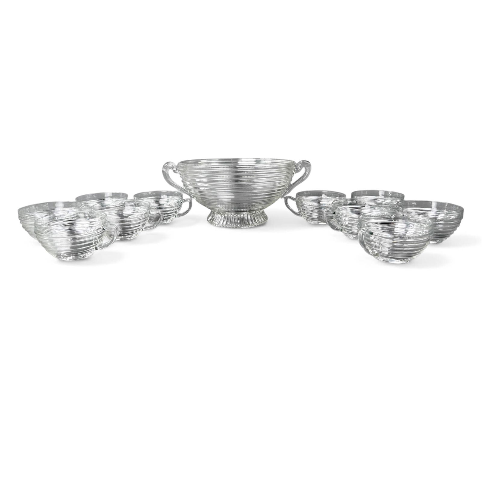 Anchor Hocking Manhattan Deco Glassware Punch Bowl and 10 Cups (1 of 5)