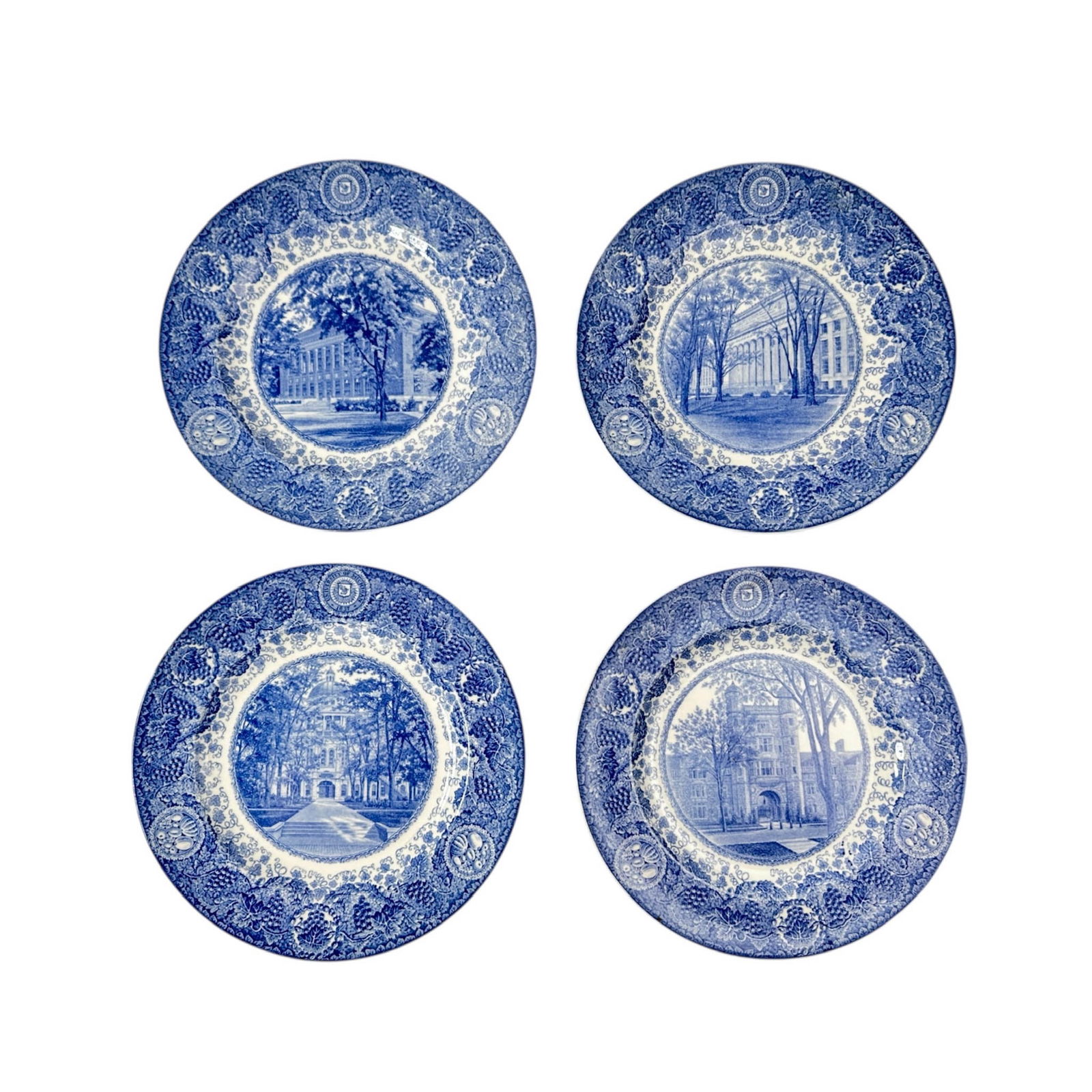 Wedgwood Michigan State Blue and White Transferware Plates, Set of Four (1 of 8)