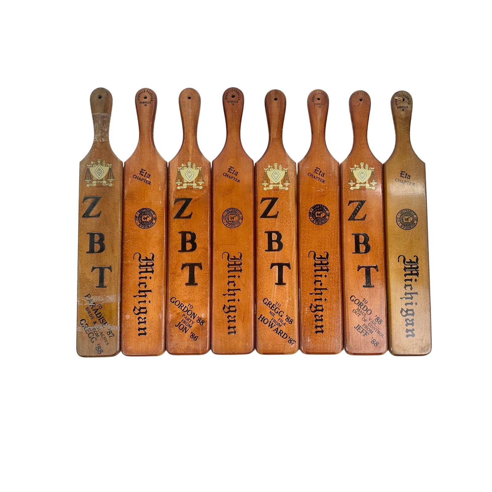 Vintage Michigan State ZBT Fraternity Paddles: Vintage 1980's Michigan State ZBT Fraternity Silid Wood paddles. Please refer to the following address for the pick-up location: 2 Quogue Plaza Trail, Quogue, NY 12156
