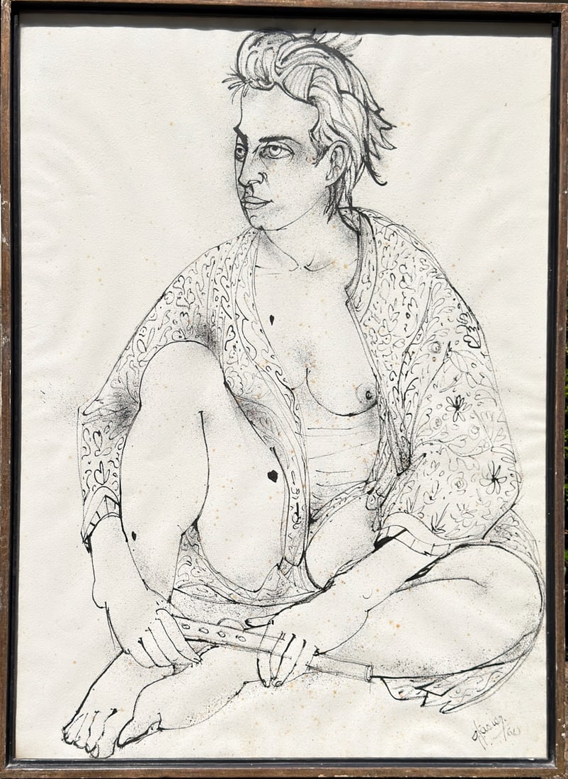 MARSHALL GLASIER - American, Self Portrait: Marshall Glasier, American b. 1902 - d.1988. Untitled, self portrait on paper with ink. From the collection of Dr. R.A. Nigro measures