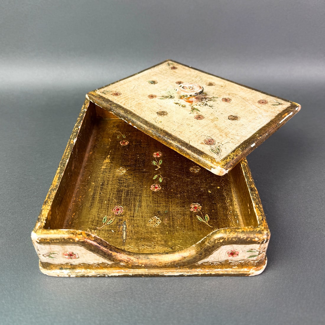 VENETIAN GILT LETTERBOX: 1 3/4" X 7" X 9" D