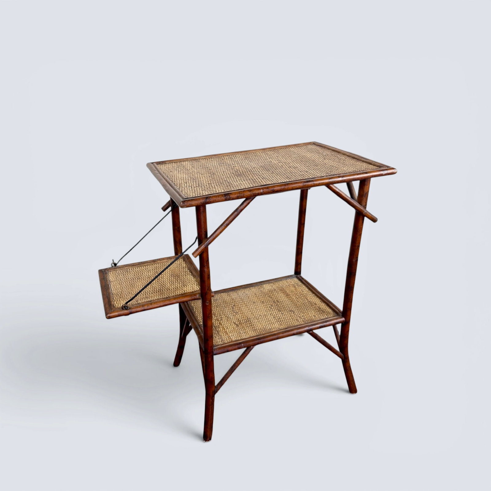 1920's TORTOISESHELL BAMBOO AND RATTAN PLANT STAND TABLE (1 of 12)