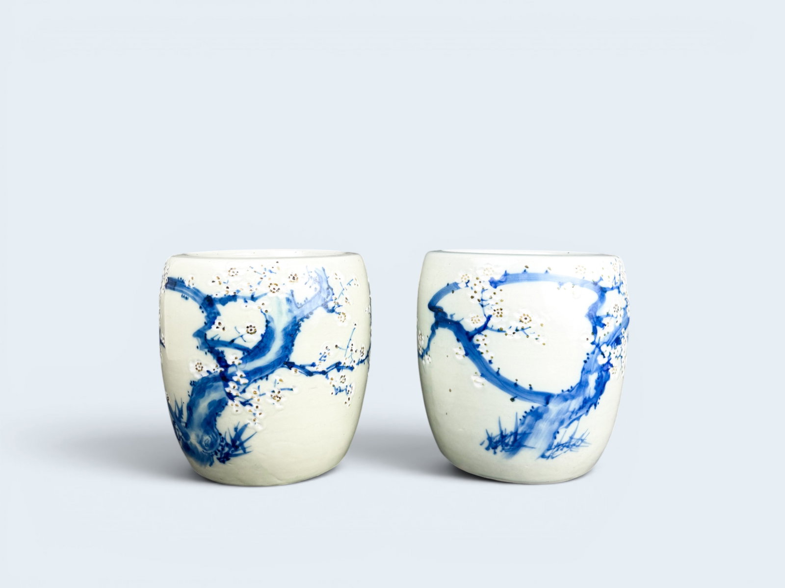 Pair of PORCELAIN CHINESE BLOSSOM PLANT HOLDERS (1 of 3)