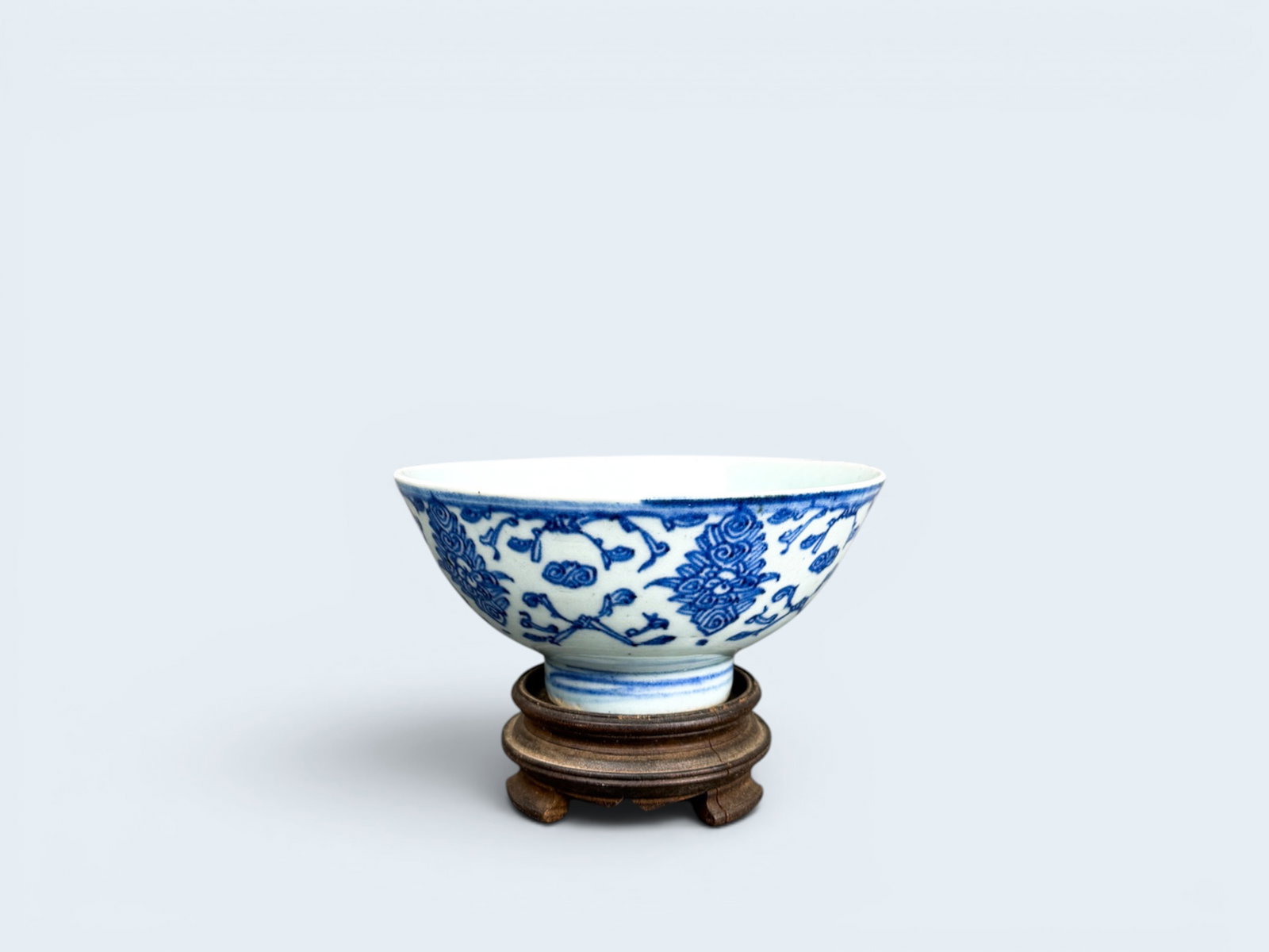 ANTIQUE CHINESE FOOTED PORCELAIN BOWL with INTERIOR CALLIGRAPHY: Antique chinese porcelain white and blue glaze footed bowl. Makers mark inside bowl and Marked on bottom. 3" h X 6 1/2" dia