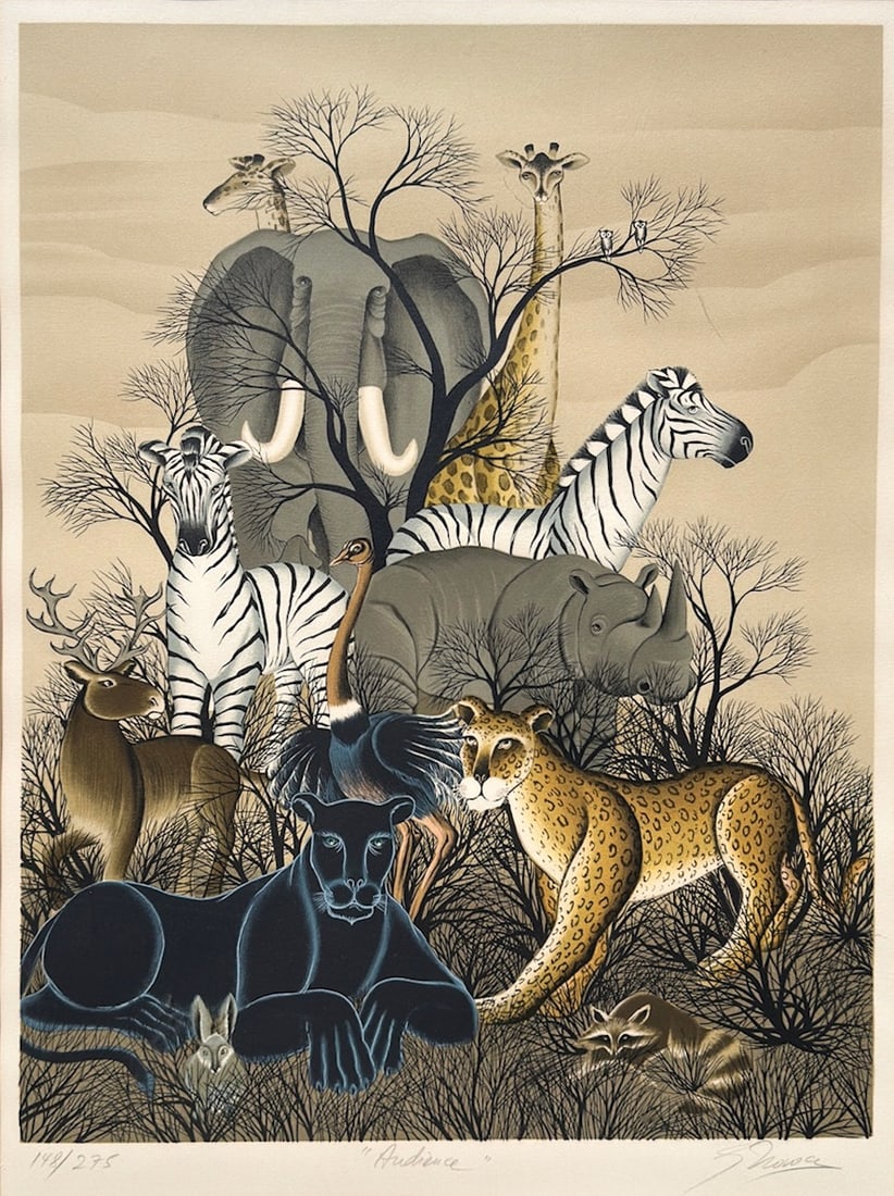 GUSTAVO NOVOA, "Audience", Signed Lithograph: "Audience" Limited edition lithograph by Gustavo Novoa. Signed bottom right in pencil, numbered 148/275