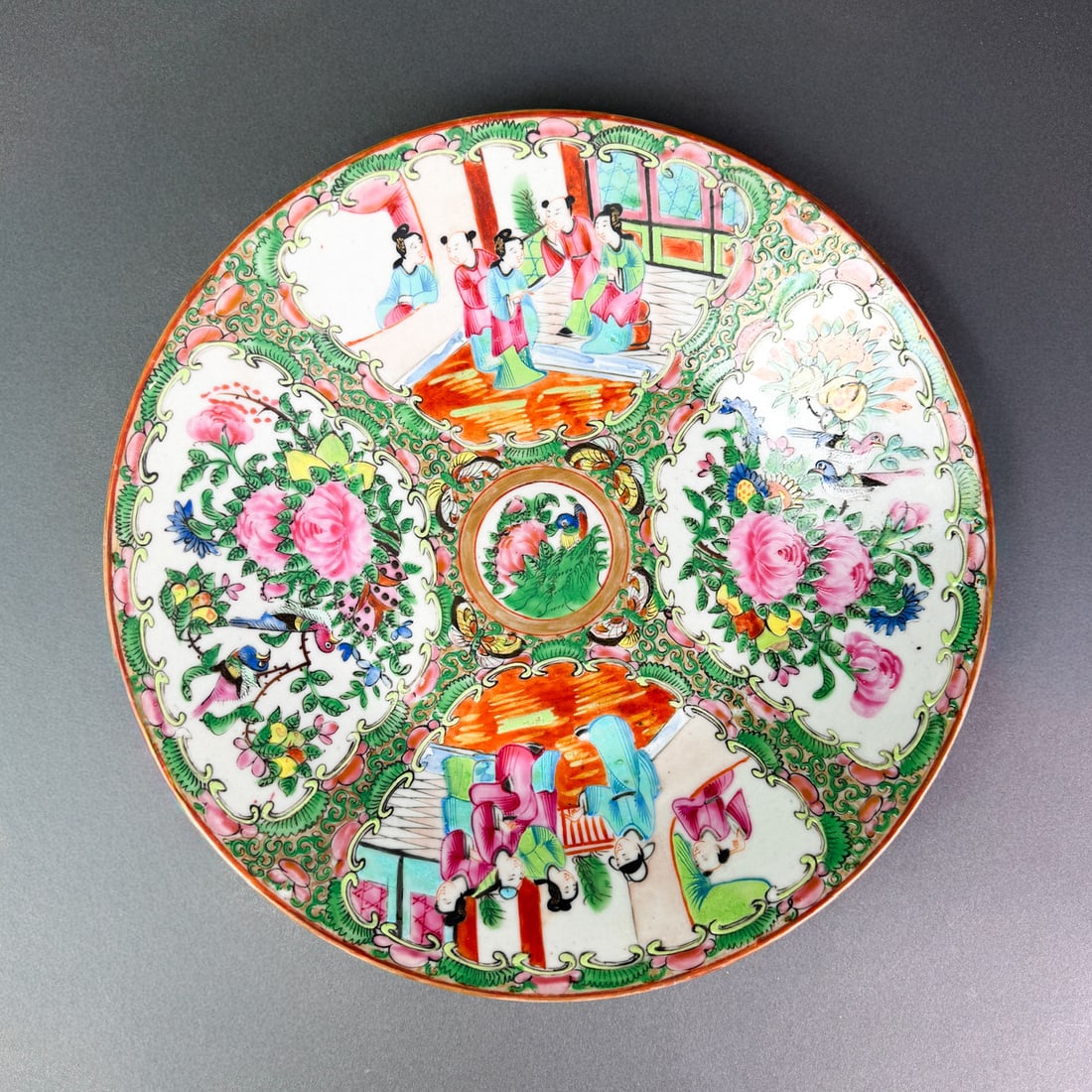 CHINESE FAMILLE ROSE MEDALLION LOW BOWL: 11" diameter