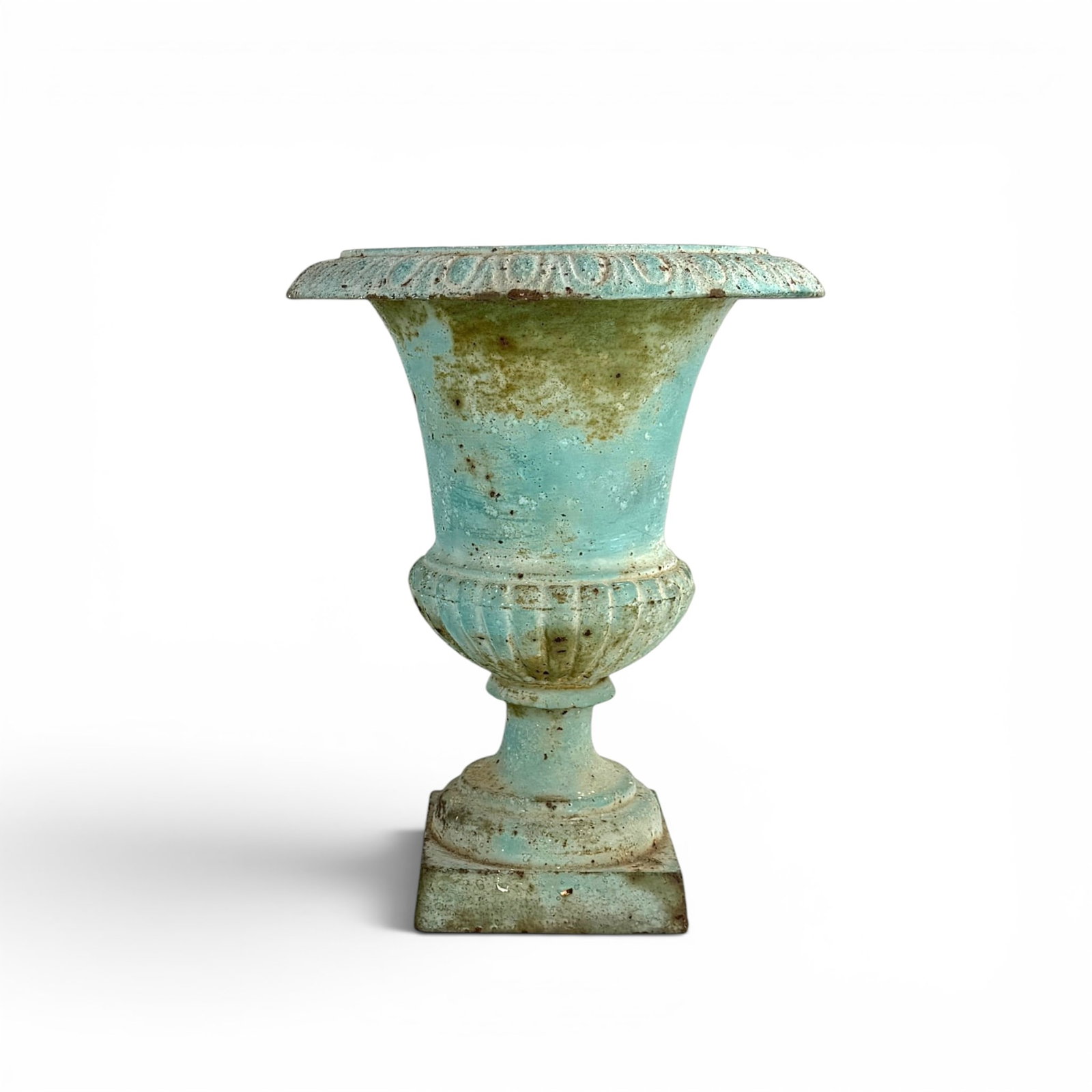DIMINUTIVE CAST IRON GARDEN URN: 10 x 8 inches