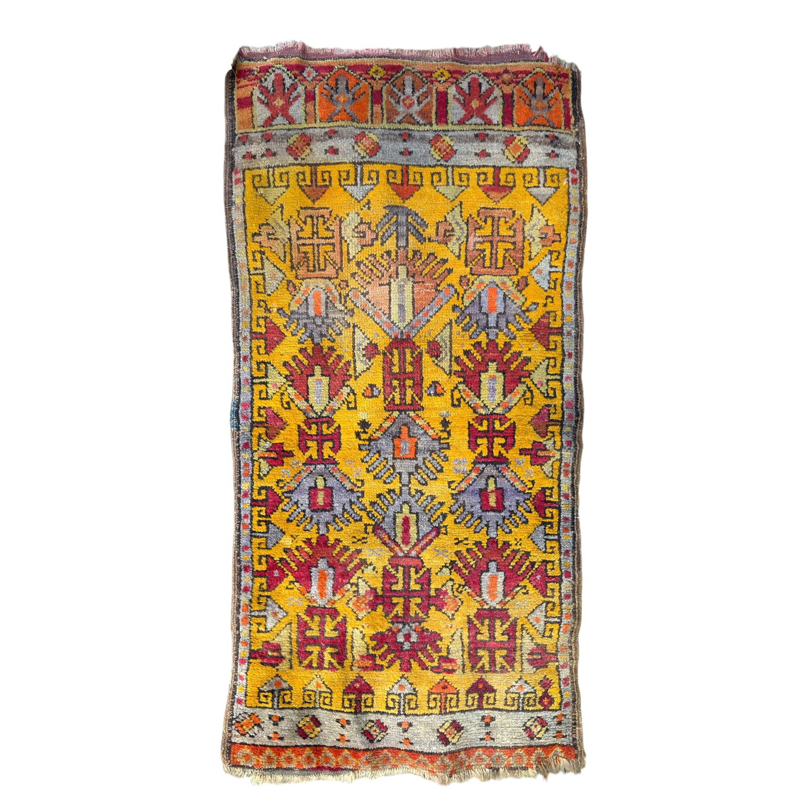 ANTIQUE TURKISH SCATTER RUG in SAFFRON YELLOW: 3'4" x 1'8"