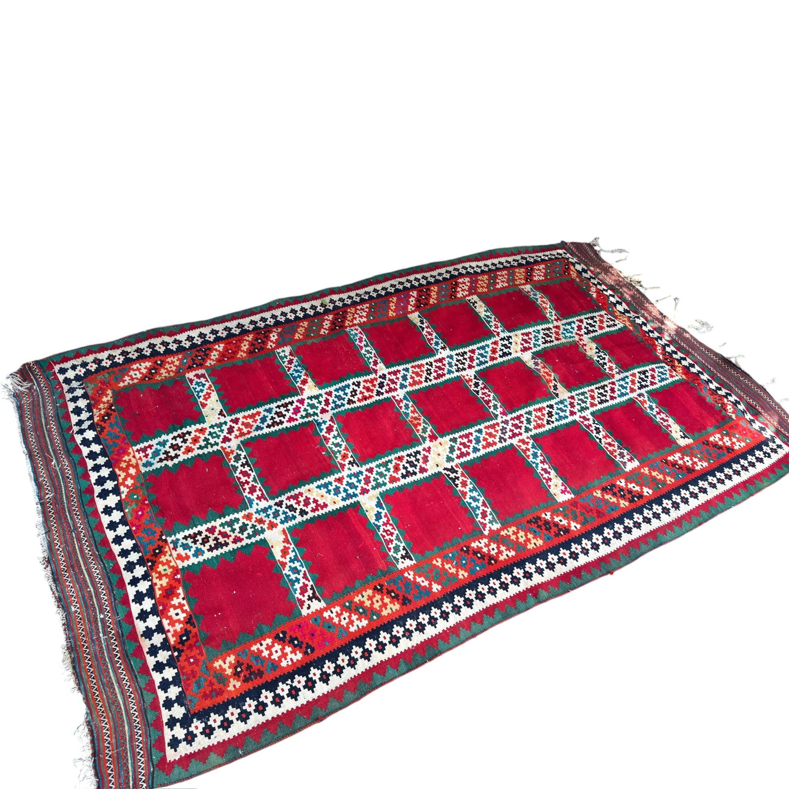SEMI-ANTIQUE HANDWOVEN KILIM ENTRY RUG