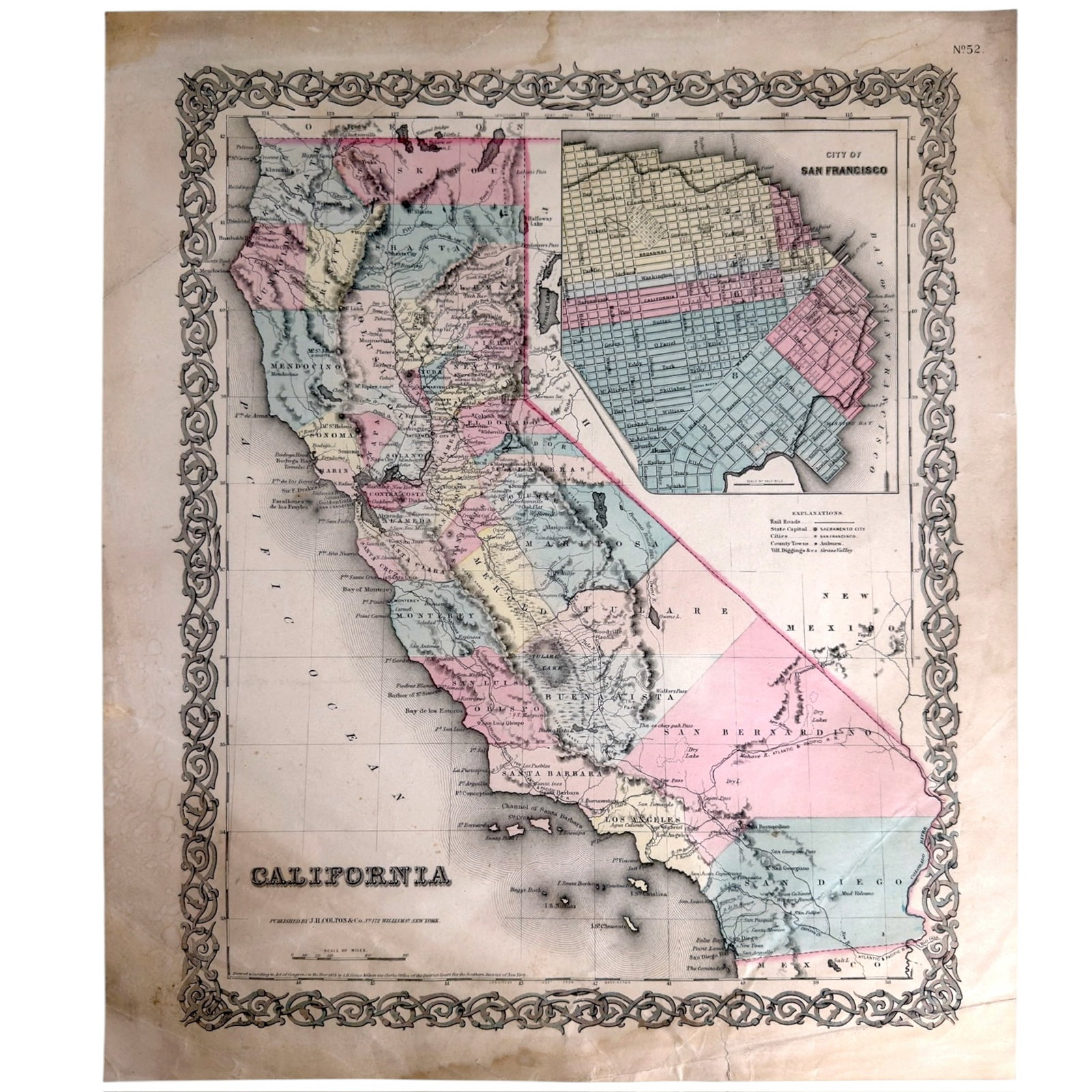 1855 MAP of CALIFORNIA J.H. COLTON & CO NEW YORK (1 of 5)