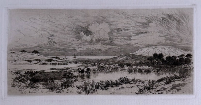 THOMAS MORAN (1837-1926) Montauk Ponds 1880: Etching 3 3/4 x 7 3/4 inches (plate)