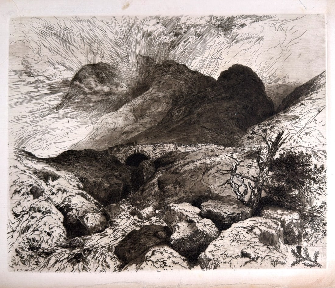 THOMAS MORAN (1837-1926) Pass of Glencoe Scotland: Etching 9 1/4 x 11 1/2 inches