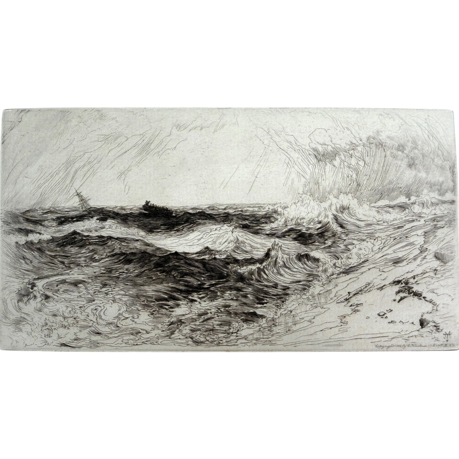 THOMAS MORAN (1837-1926) The Resounding Sea: Etching 4 1/4 x 8 inches (plate)
