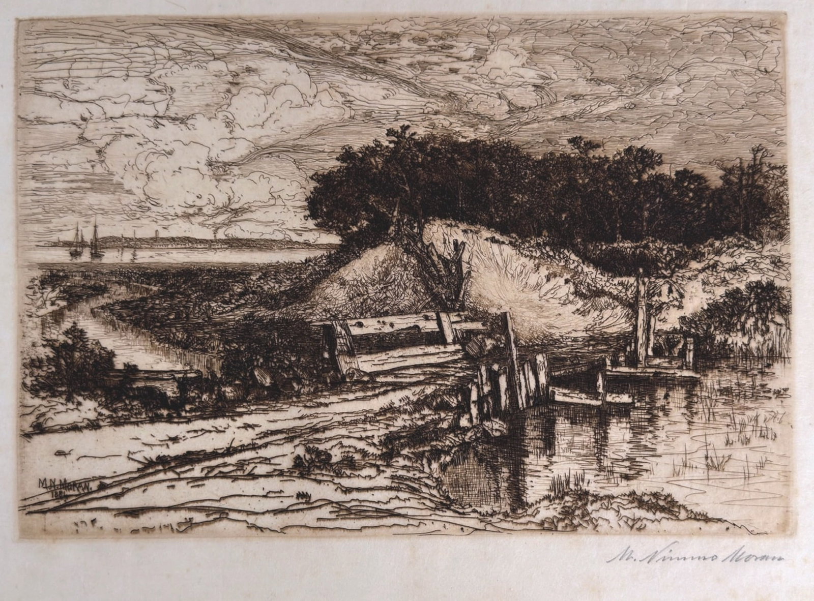 1558 CONRADI GESNEIR (GESSNER) AQUADIC ANIMALS etc: (Between north and south forks) Etching 8 x 11 1/2 inches (image) signed. 12 3/4 x 17 inches (sheet)
