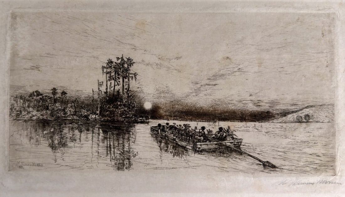 MARY NIMMO MORAN (1842-1899) St. John's River Florida: Etching 6 x 12 inches (image) signed. 11 1/4 x 16 inches (sheet)