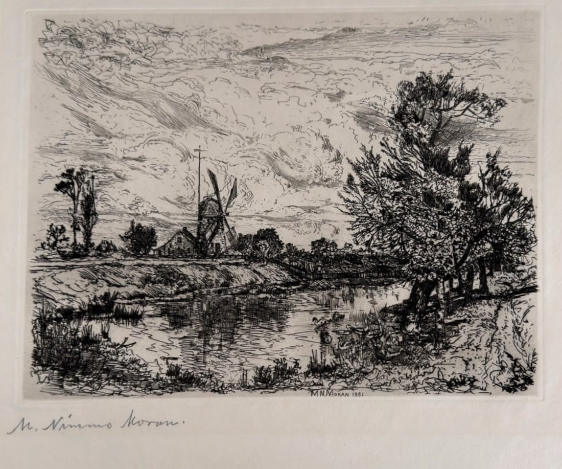 MARY NIMMO MORAN (1842-1899) Goose Pond East Hampton: Etching 7 x 9 inches (plate) signed. 11 x 13 3/4 inches (sheet)