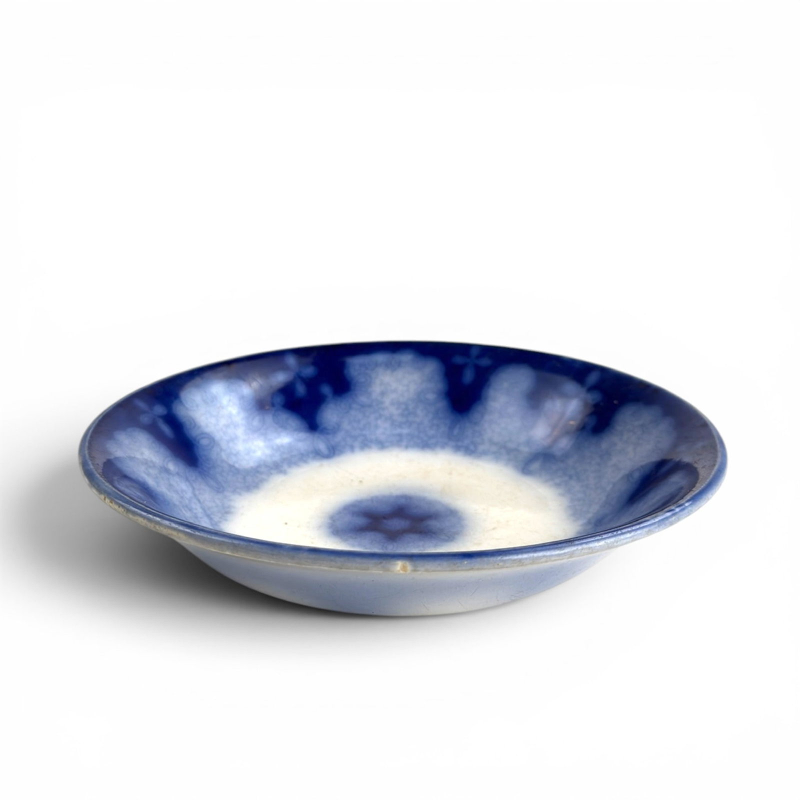 (19th c) GERMAN FLOW BLUE DISHED PLATE: 1.5 x 8.5 inches