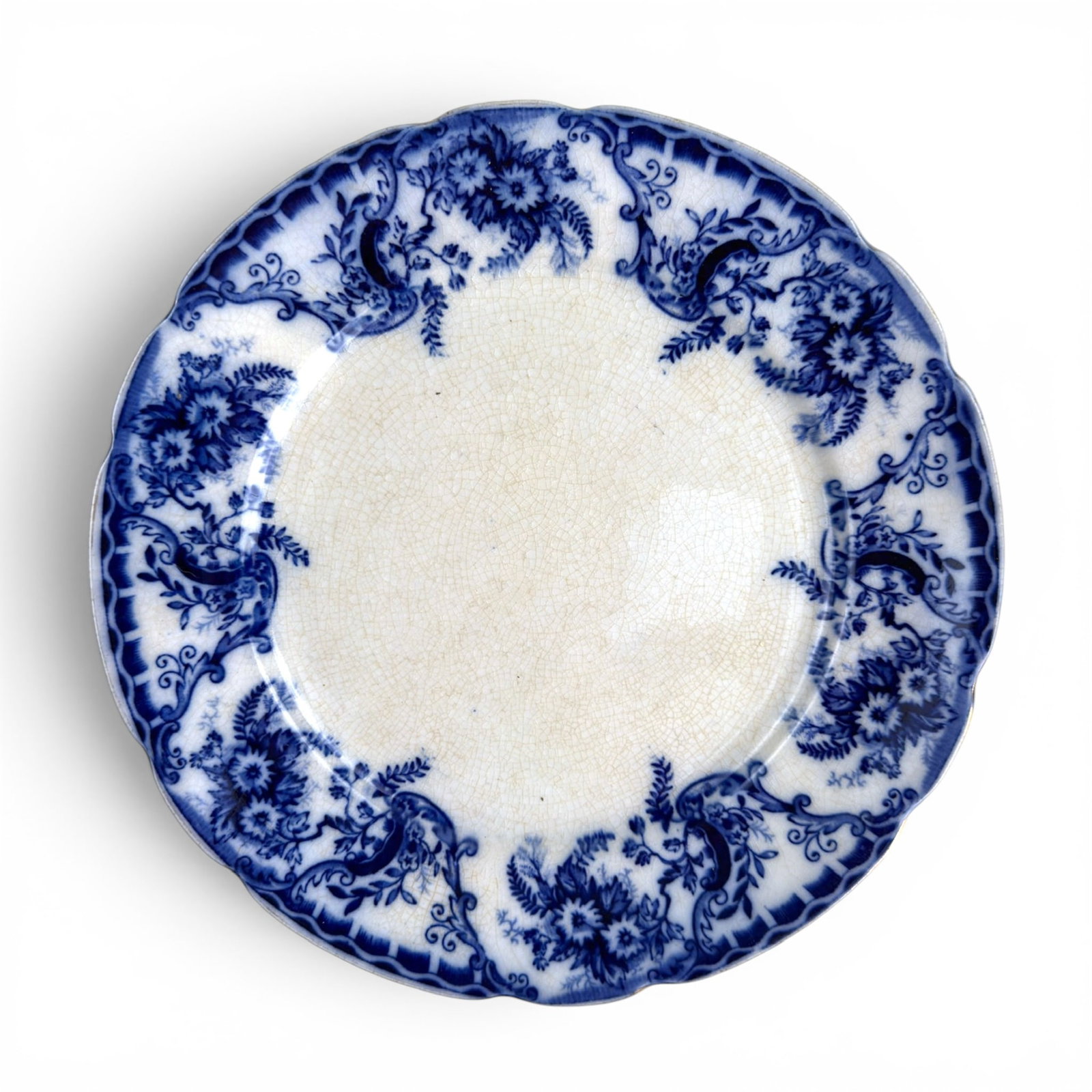 (19th c) ENGLISH TRANSFER DECORATED FLOW BLUE PLATE (1 of 5)