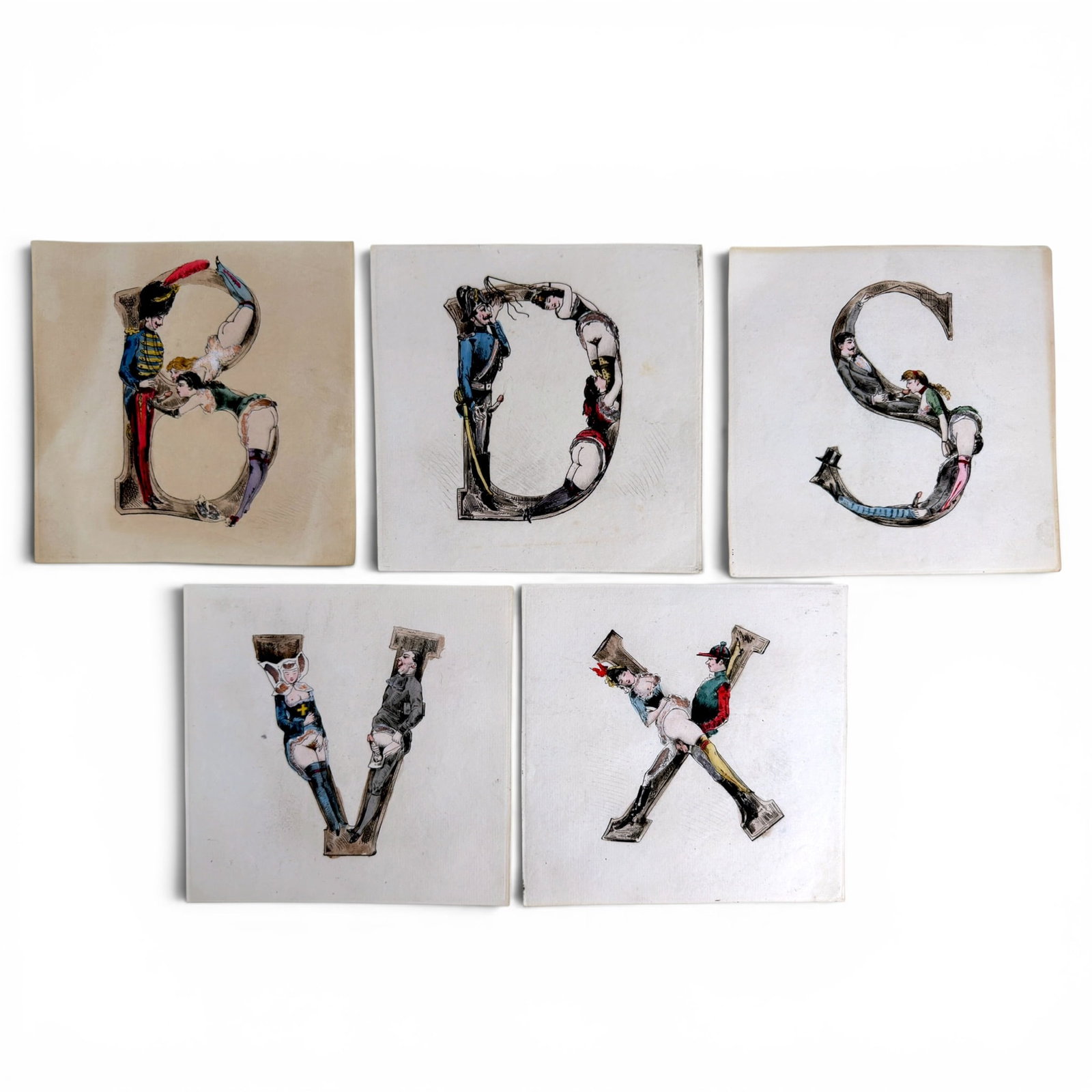 FIVE (19th c) EROTIC ANTHROPOMORPHIC LETTERS (1 of 10)